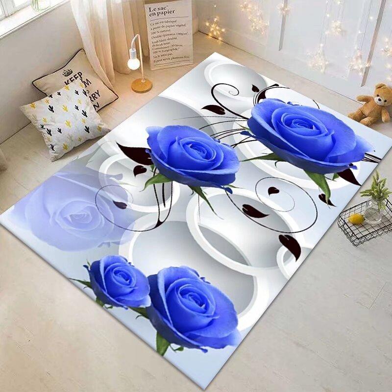 Modern Blue Flower Anti Slip Washable Carpet Cute Room Décor Light Luxury RUG FOR LIVE ROOM Easy Cleaning Coffee Tables Mat