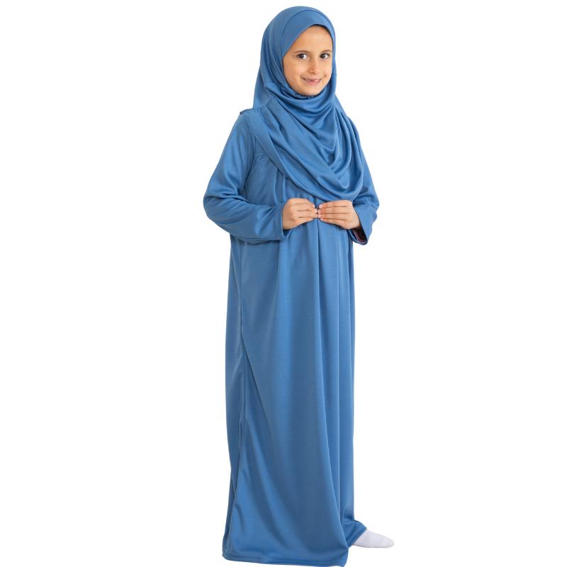 Rochie de Rugăciune pentru Copii Haine Musulmane pentru Fete Abaya cu Mâneci Lungi cu Hijab Set Maxi Islamic din Două Piese Eșarfă Caftan Jilbab