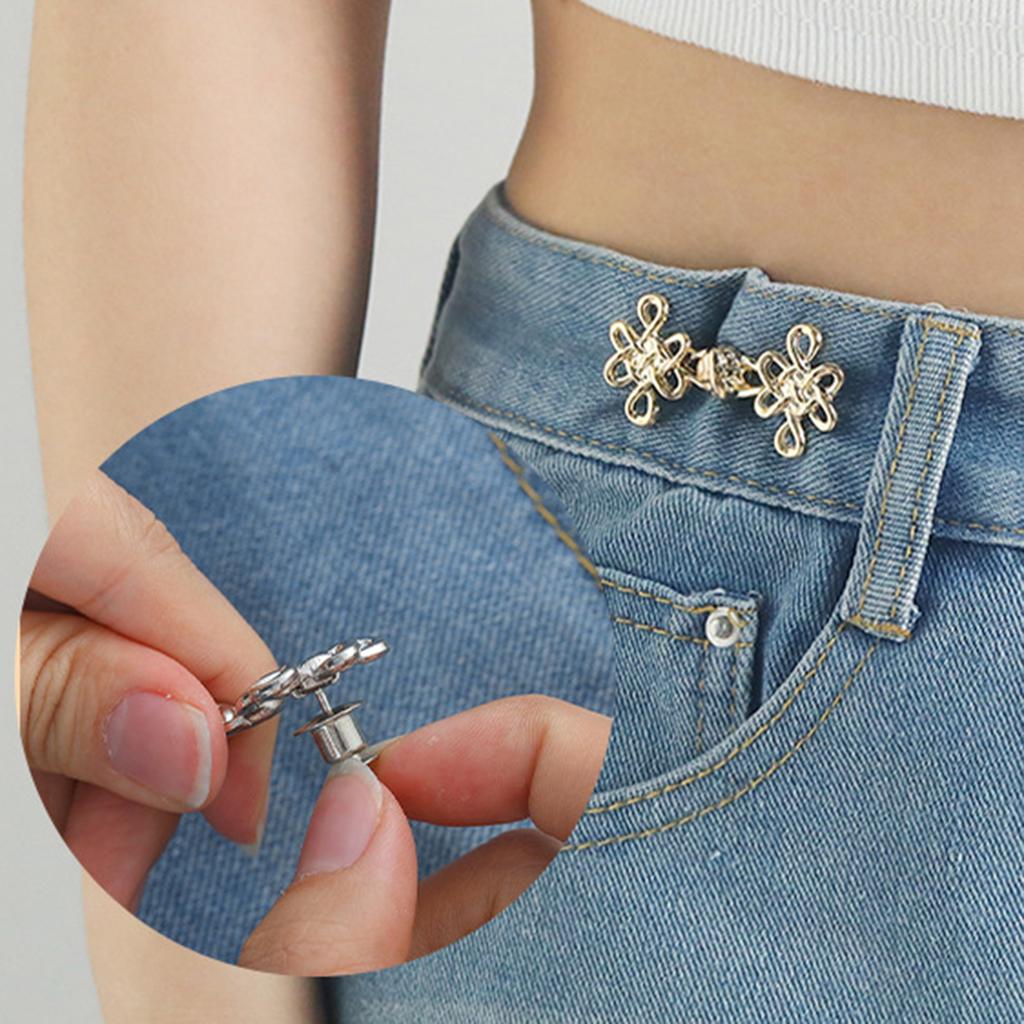 Beautiful Chinese Knot Adjustable Tightener Waist Buckle For Jeans,No Sewing Required Metal Button Adjuster For Pants And Skirts