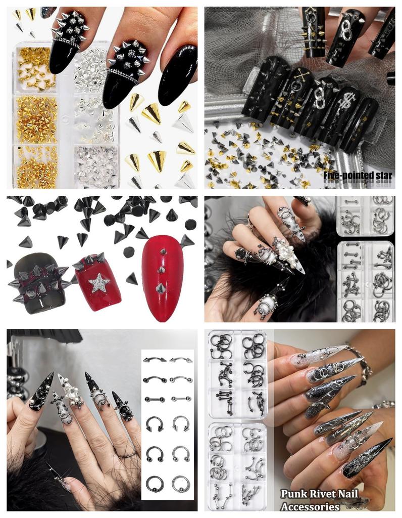 Punk Nail Art Set: 10-PC 3D Alloy Charms in Retro Black/Silver for Alternative Manicure Styles