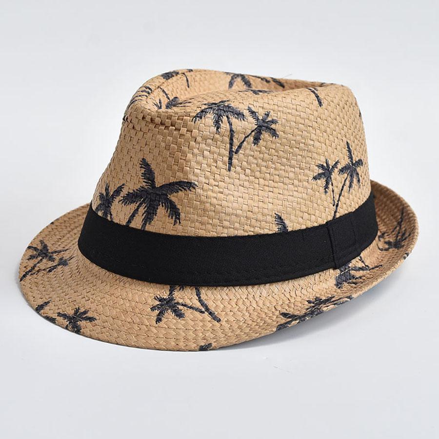 Men Straw Hat Fashion Prints Beach Travel Sun Visors Cap Summer Cool Fedora Hat