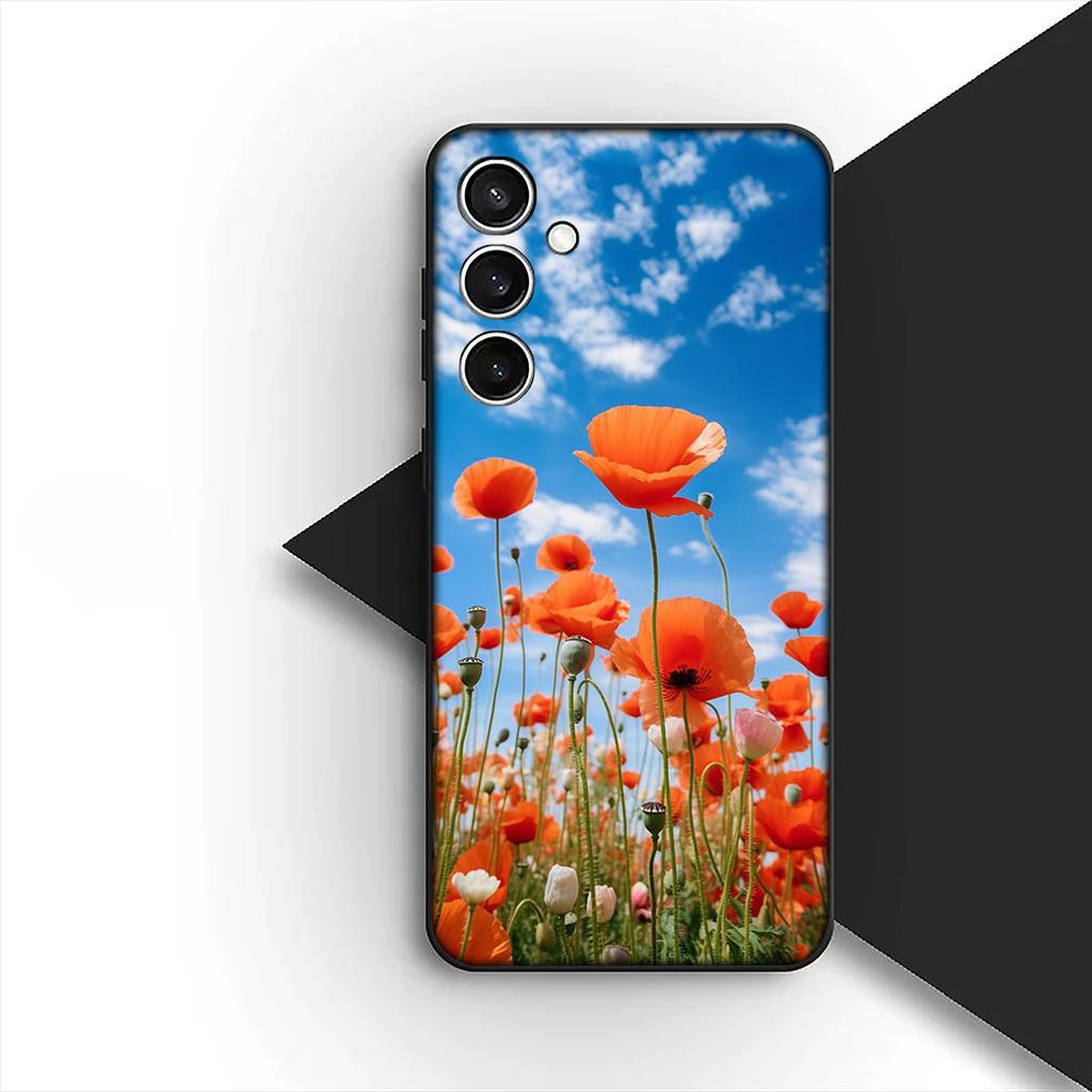 Casing for Samsung Galaxy S20 S22 S21 FE Ultra Plus A07 A17 A15 A16 A25 A57 A37 Phone Cover Protective Case Poppy Flower Bloom