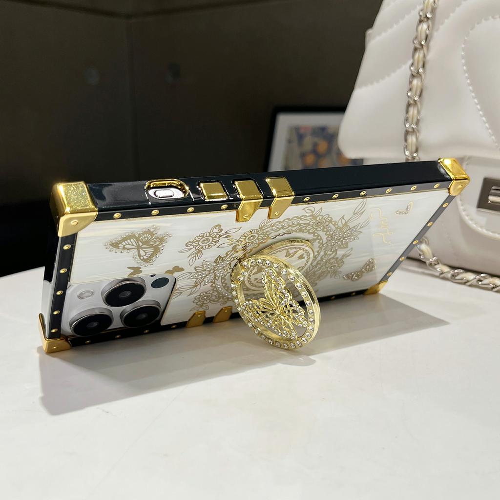 For iPhone 15 Pro Case Electroplated Butterfly Pattern TPU+PC Phone Cover with Kickstand