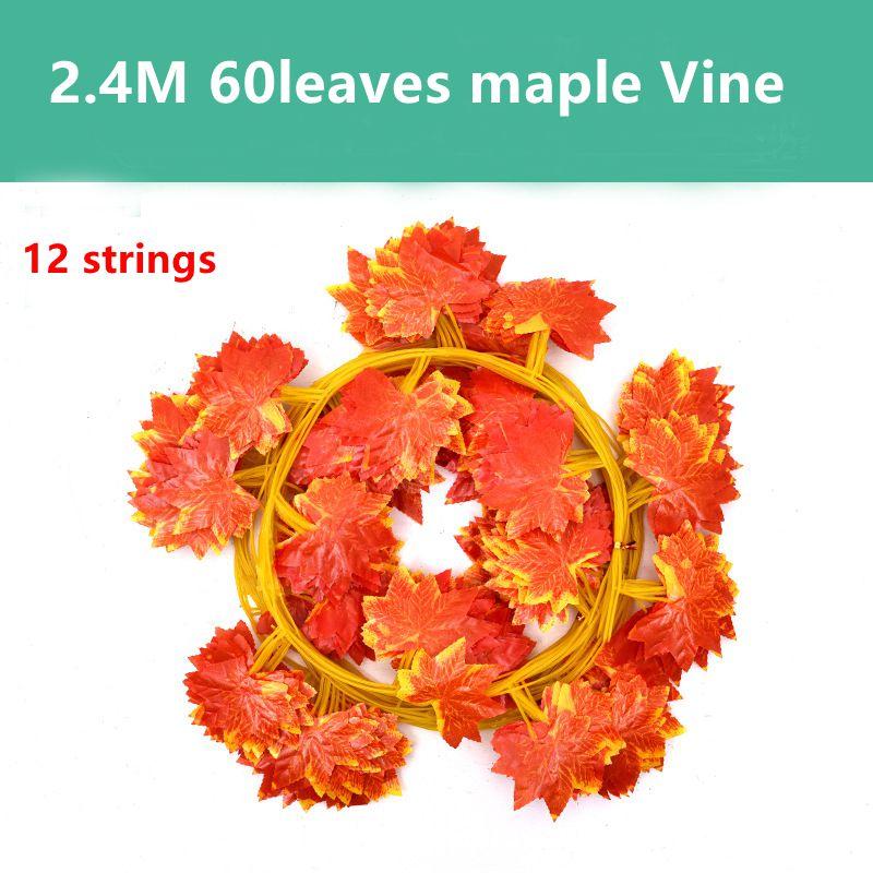 6/12Pcs 2.4M Artificial Plants Vine Fake Leaf Garland Hanging Wall Ornament Leaves Vine for Home Decor Garden Wedding Decoration