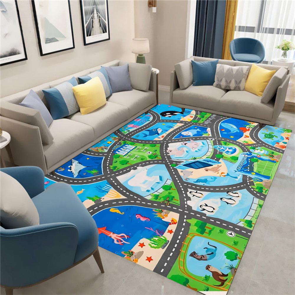 

Fun Dinosaur Animal Park Track Carpet Interactive Floor Mat Living Room Bedroom Sofa Rug Kid s Playmat Parent-child Activity Rug 40x60CM