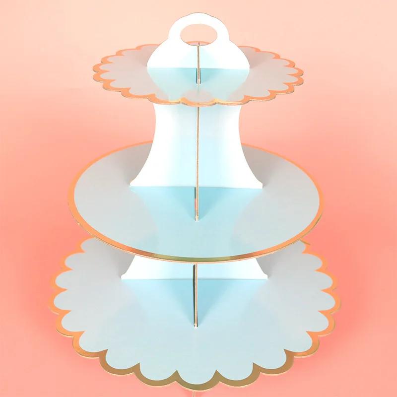 3-Layer Disposable Round Birthday Cupcake Dessert DIY Paper Craft Stand Dessert Display Rack Wedding Party Supplies Cake Tools