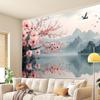 1pc Vintage 3D Cherry Blossom and Mountain Lake Tapestry- Polyester Fabric, Suitable for Living Room, Bedroom, Office Decoration