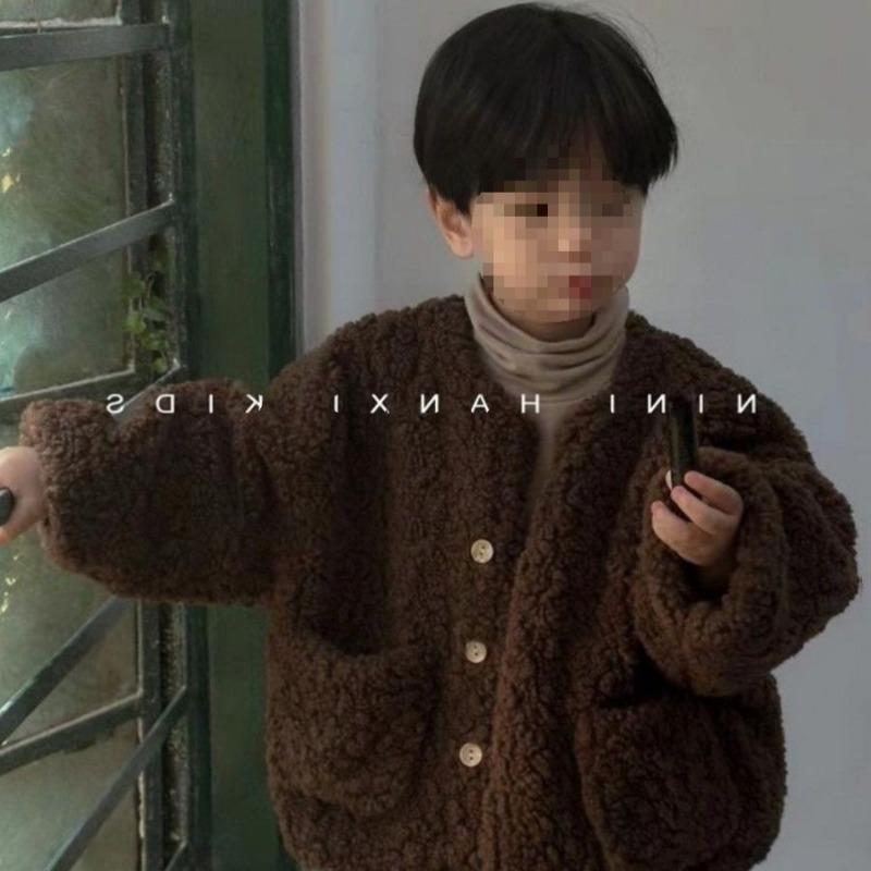 Baby Autumn and Winter Thick Coat, Boys' Versatile Lamb Wool Winter Clothes, Girls' Velvet Top, Children's Clothing