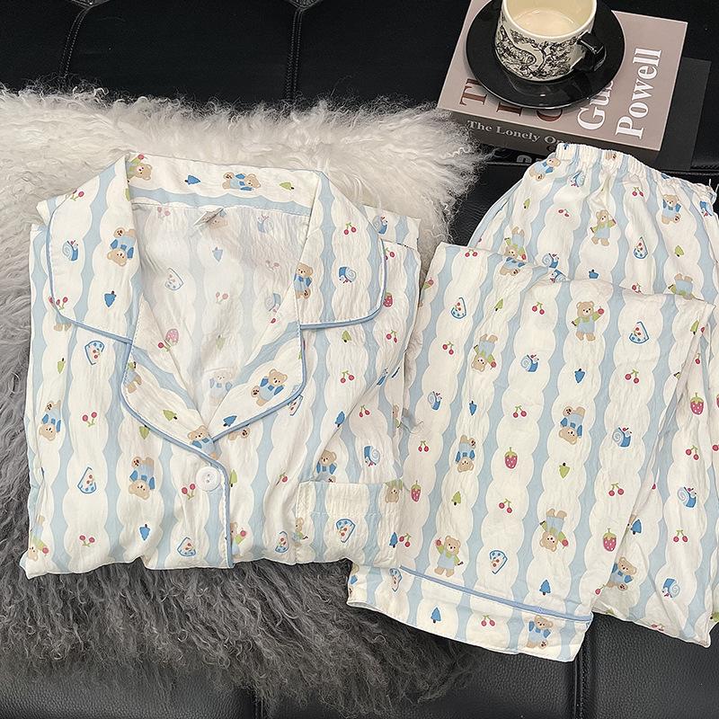 

Хлопковая пижама женская весенне-осенняя милая мультяшная с длинными рукавами и брюками сладкий свободный повседневный комплект домашней одежды 2XL