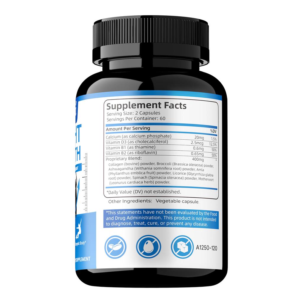 Contains a Mixture of Calcium, Vitamin B1, and Vitamin B2 To Support Bone Health. A Vegetarian Capsule Suitable for Adults.