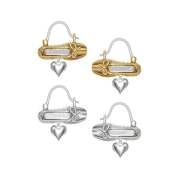 S925 Ballet Shoe & Heart Earrings - Silver & Gold Unique Gift 2025