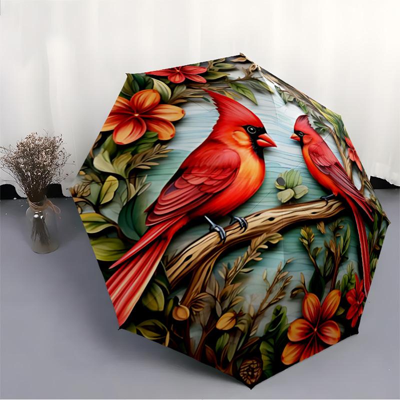 1pc Cardinal Flowers Cardinals Fashionable Automatic Opening/Closing Folding Umbrella with 8 Bones, Windproof Portable, Daily Use212