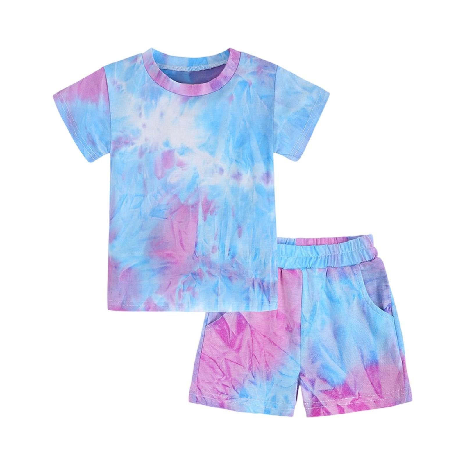 

Детский комплект тай-дай - Комплект из 2 предметов с коротким рукавом и шортами 100 синий