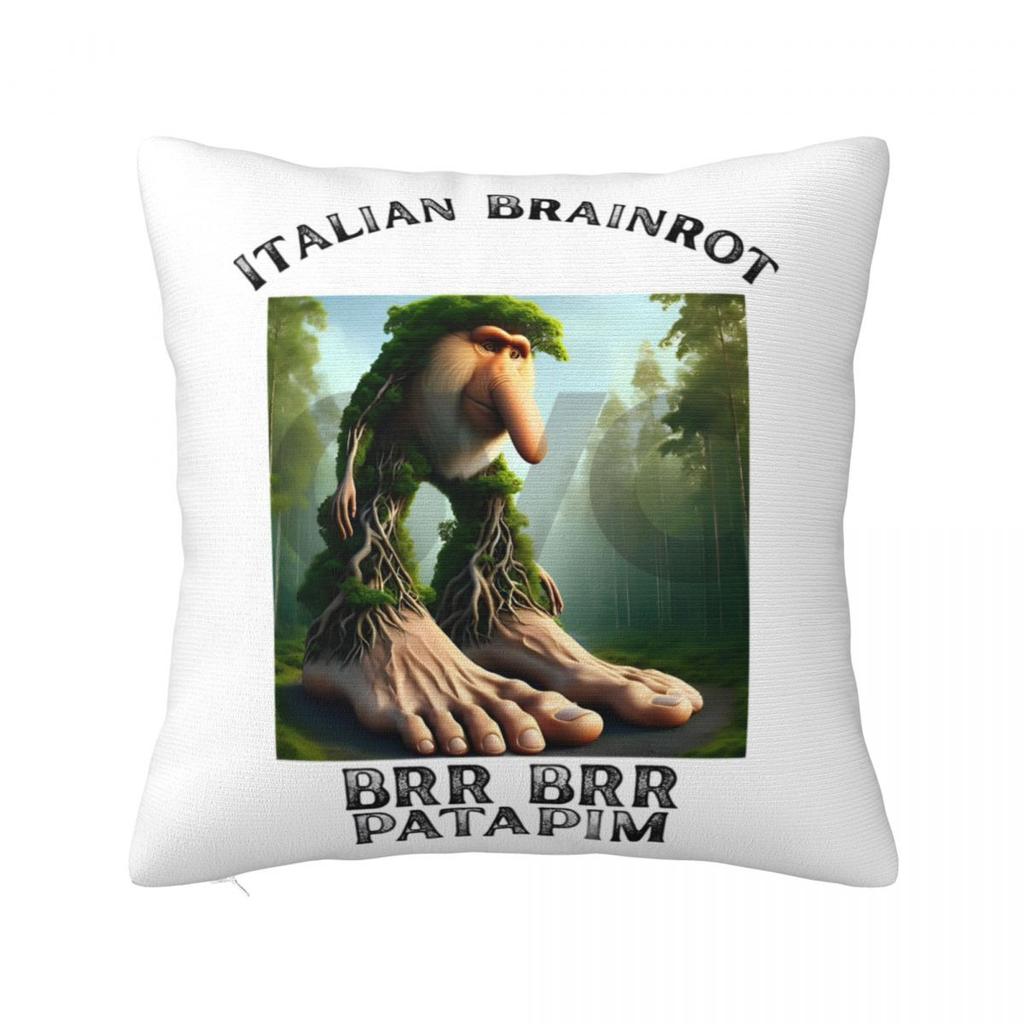 Brr Brr Patapim Italian Brainrot Pillowcase Polyester Cushion Cover Decor Meme Throw Pillow Case Cover Home Square 40X40cm