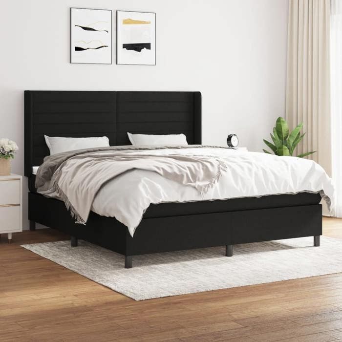Maison Exclusive - Sommier à lattes de lit avec matelas Noir 160x200 cm Tissu