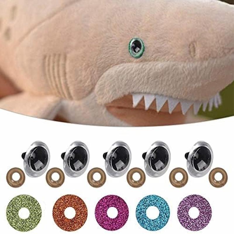 100Set Safety Eyes Doll Eyes 24mm Plastic Glitter Eyes with Colorful Washers for Plush Toys Teddy Bear Crafts