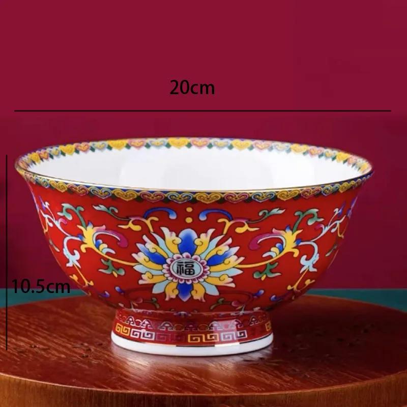 Emaljröd Keramisk Middagsservis Tallrikar och Fat Kinesiska Vintage Tallrikar och Skålar Hushålls Porslin Matsal Serveringsbricka