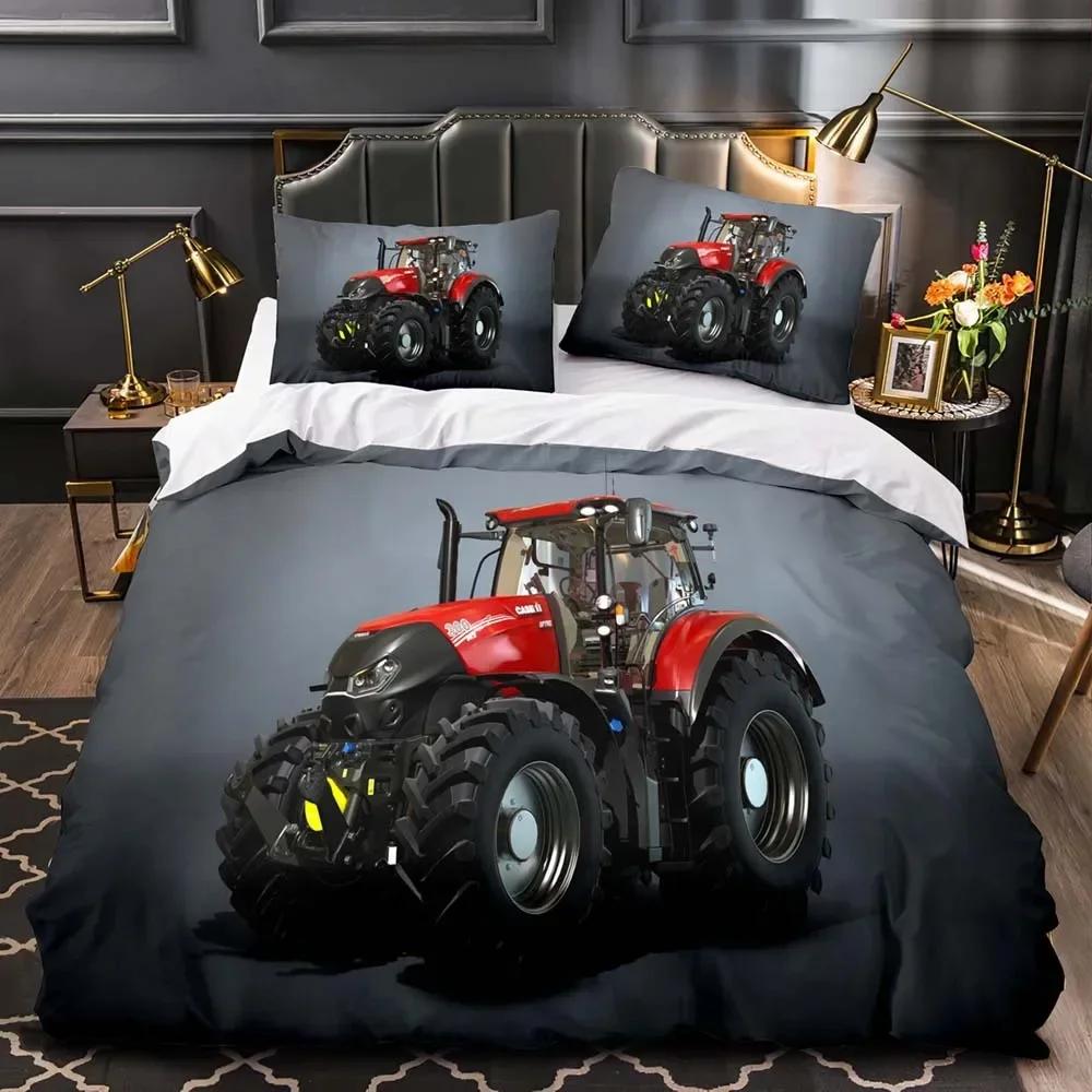 Boys Tractor Construction Cars Comfortable Duvet Quilt Cover Pillowcase Bedding Set Children Bedroom Decoration Home Textile