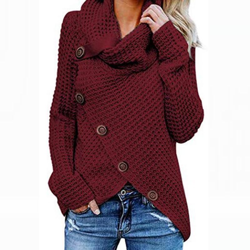 Women's High Neck Solid Color Knit Pullover Sweater 2026