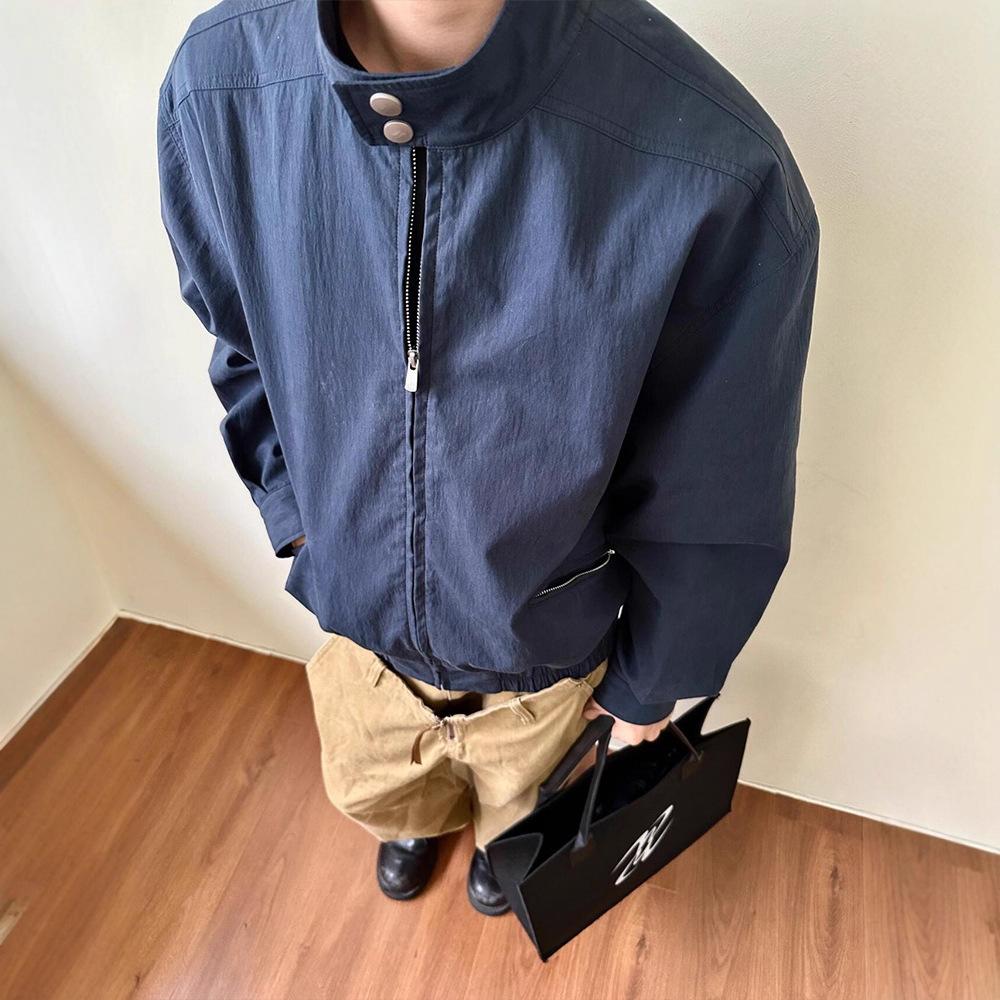 Cleanfit American Retro Harrington Blue Coat Men's Spring and Autumn High-end Short Loose Stand-up Jacket