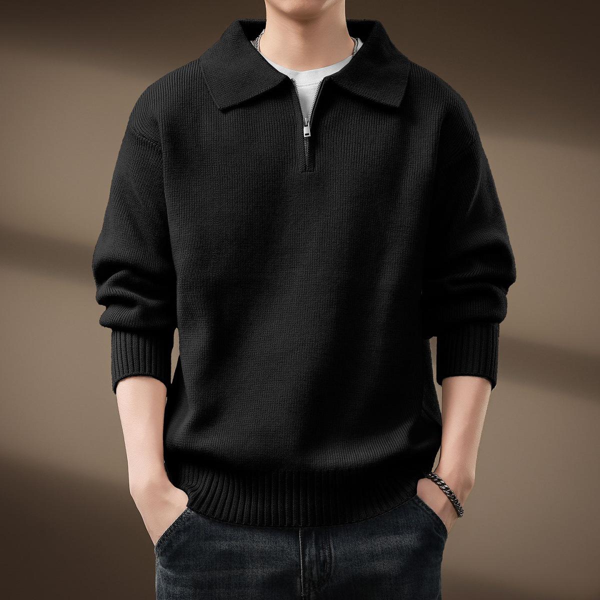 

High-End Men s Winter Light Knit Half-Zip Polo Collar Sweater XL for 140-160 kg чорний