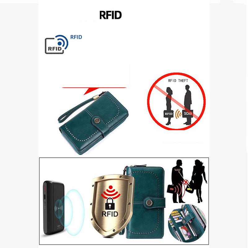 Hohe Qualität Frauen Brieftasche RFID Anti-diebstahl Leder Geldbörsen Für Frau Lange Zipper Große Damen Handtasche Weibliche Geldbörse karte Halter
