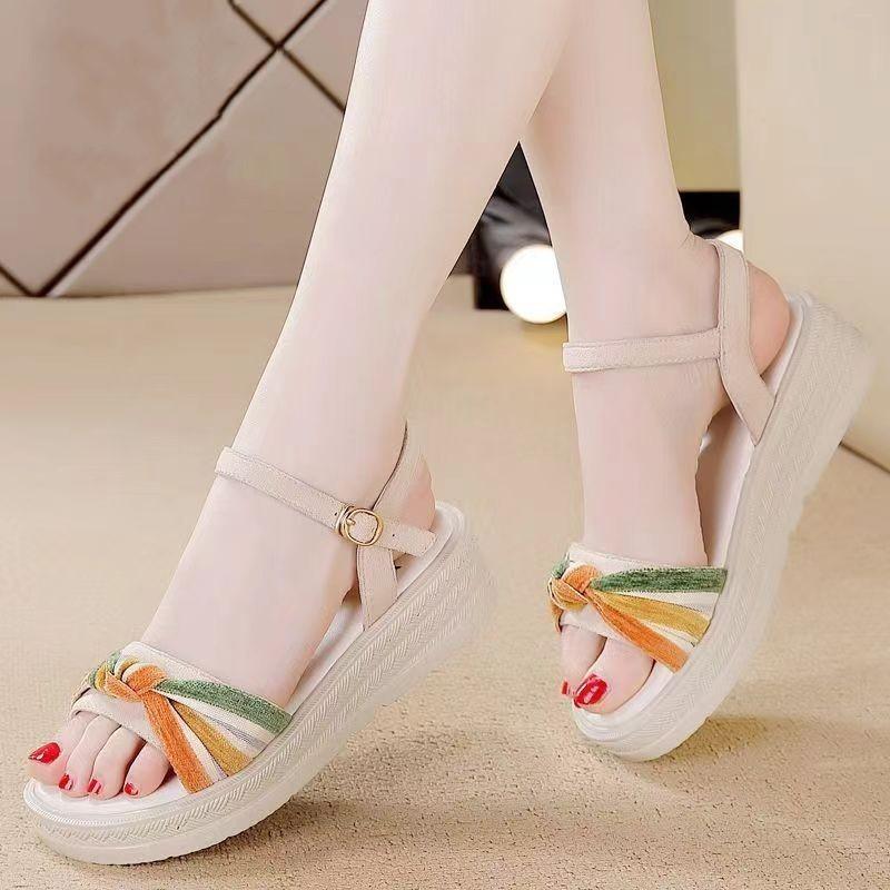 

Босоножки женские в тон, лето 2024 года, новые универсальные на танкетке с модной верхней одеждой, на платформе и высоком каблуке 40