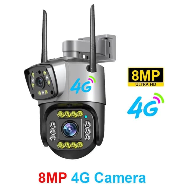 New 8MP 4K Dual Screen Camara 4G/WiFi IP Camera Monitor Smart Home Outdoor Waterproof PTZ CCTV Camera V380 Pro Security Protection
