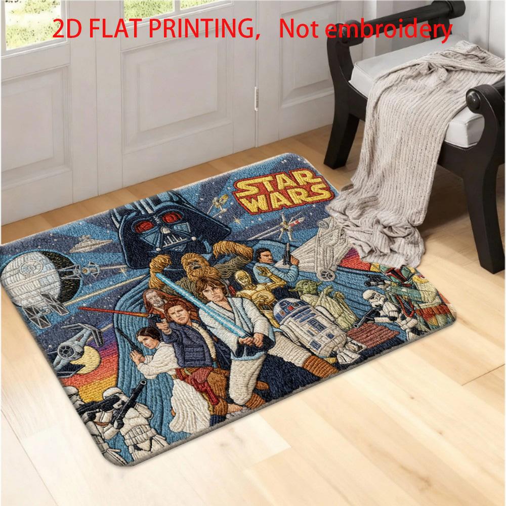 1pc Polyester 2D Flat Printing Star Wars Doormats Star Wars Flannel Floor Carpet, Soft Non-Slip Mat for Living Room Bedroom, C