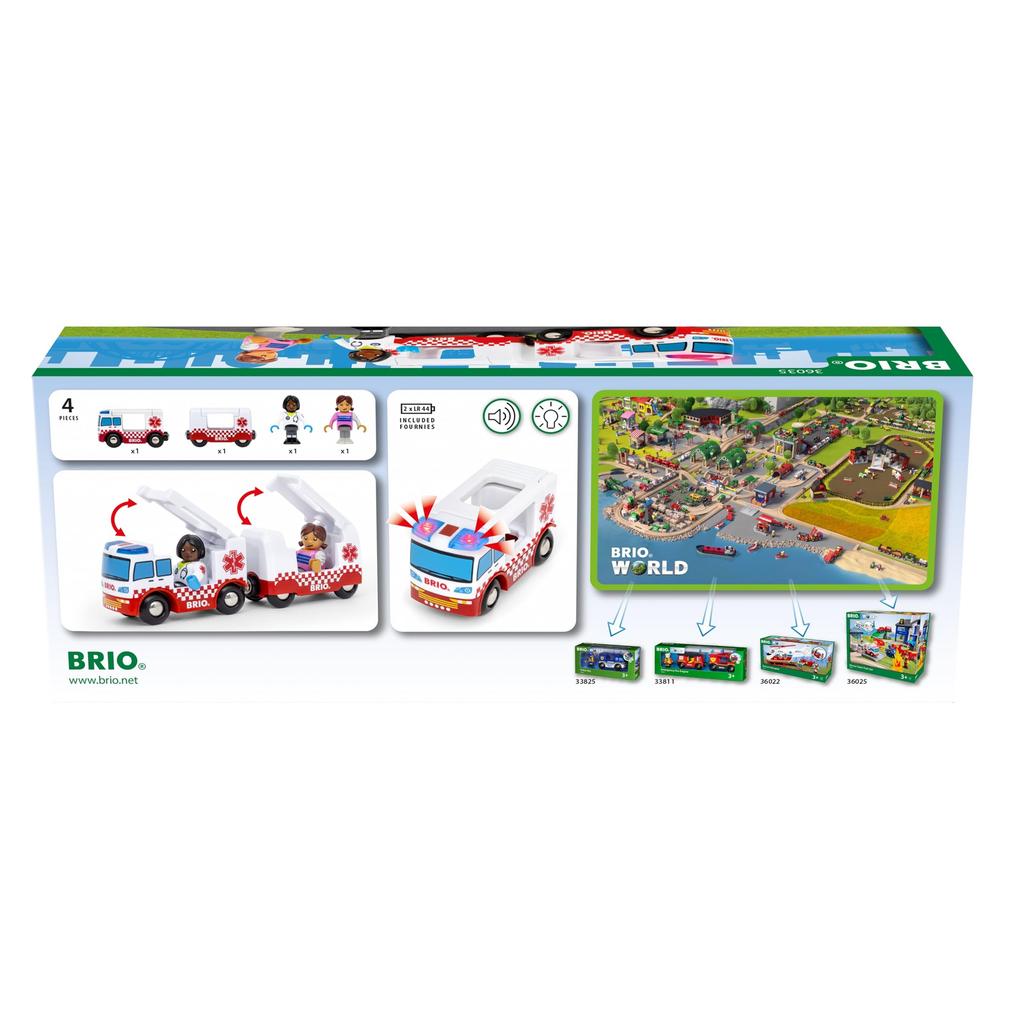 BRIO Wooden Rail Educational Toy Ambulance with Lights and Sounds Ages 3 to 36035 Birthday Christmas Present Indoor Play Boys Girls