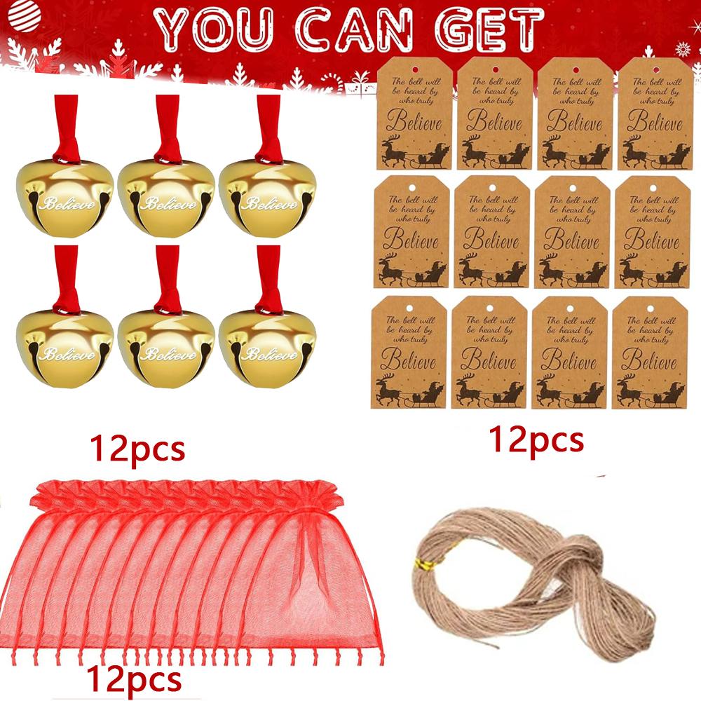 

Christmas Believe Bells The Polar Sleigh Bells Bulk Santa Gift Reindeer Bell Ornaments Xmas Party Gifts Favors Red Bag