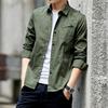 Men's Olive Green Long Sleeve Cargo Shirt, Casual Button Down Top with Chest Pocket for Daily Wear