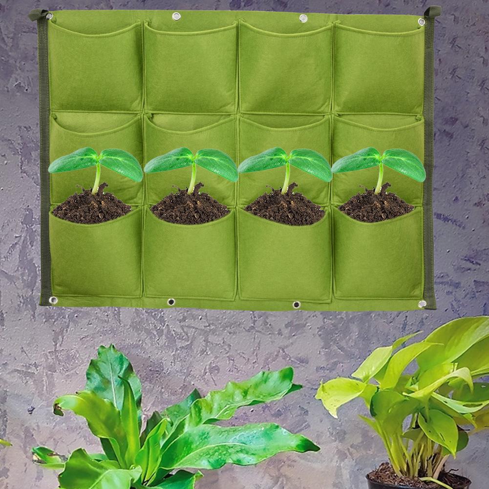 12 Pockets Vertical Greening Hanging Wall Outdoor Garden Plant Growing Bags Planter