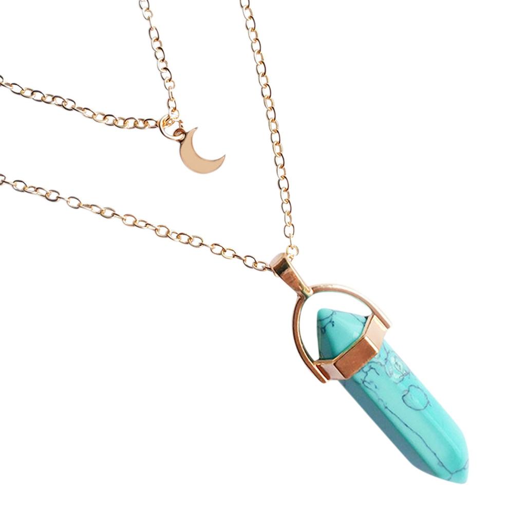 Multi Layered Necklace Hexagonal Bullet Gothic Natural Stone Moon Supernatural Pentagram Choker Pendant Women Gifts