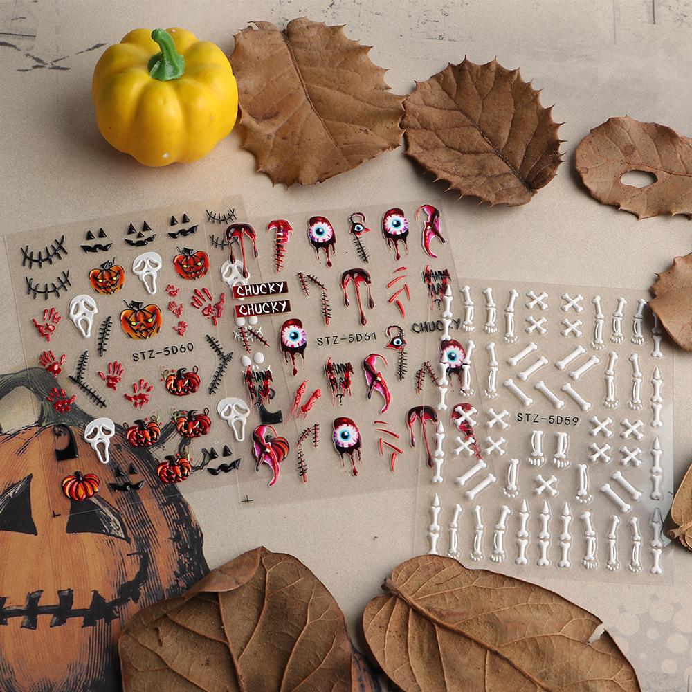 Hot selling nail art stickers ins halloween skull spider bone pumpkin nail sticker nail