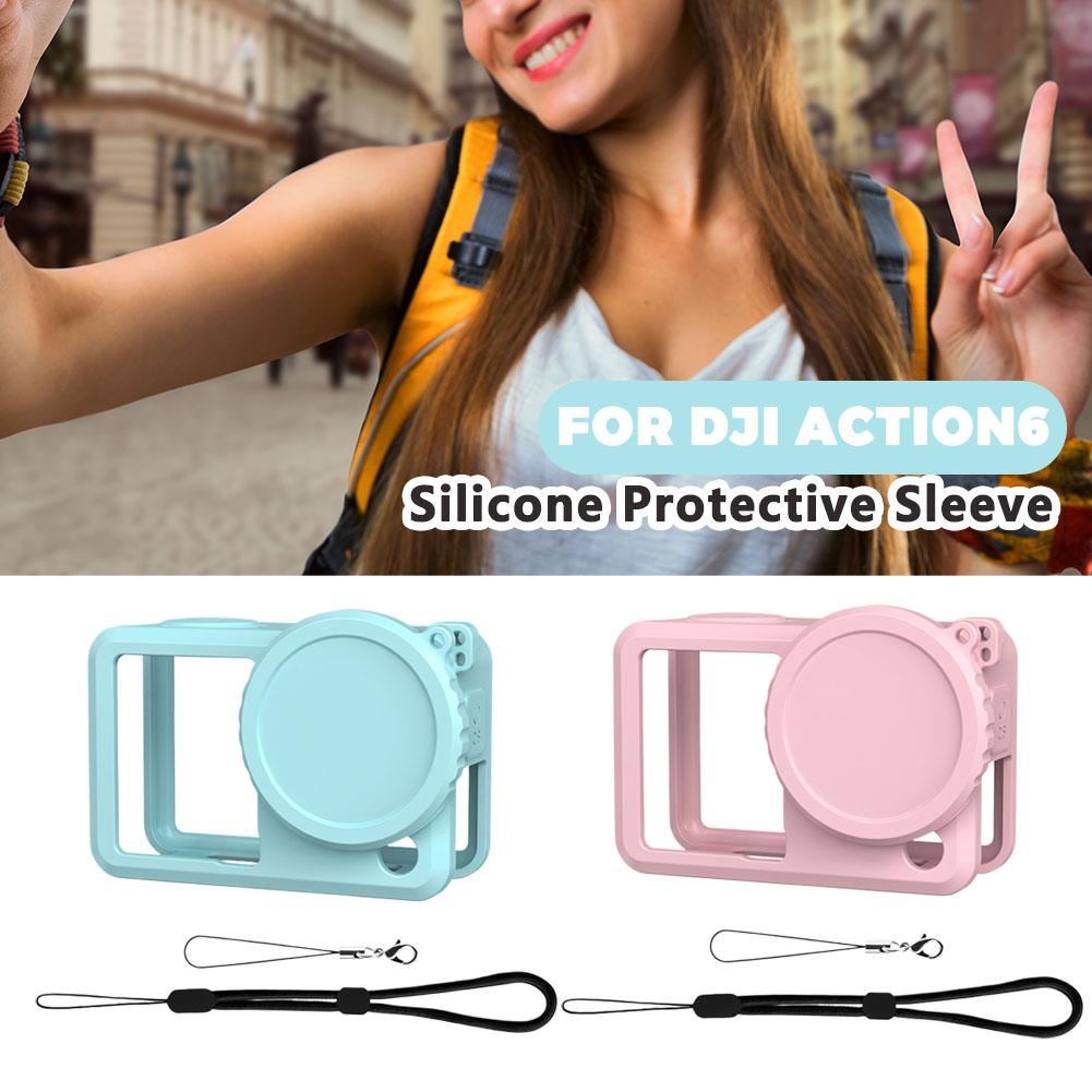 Silicone Protective Case For DJI Action 6 Full Body Cover Lens Cap Anti Loss Rope Silicone Rubber Protector Camera Accessories