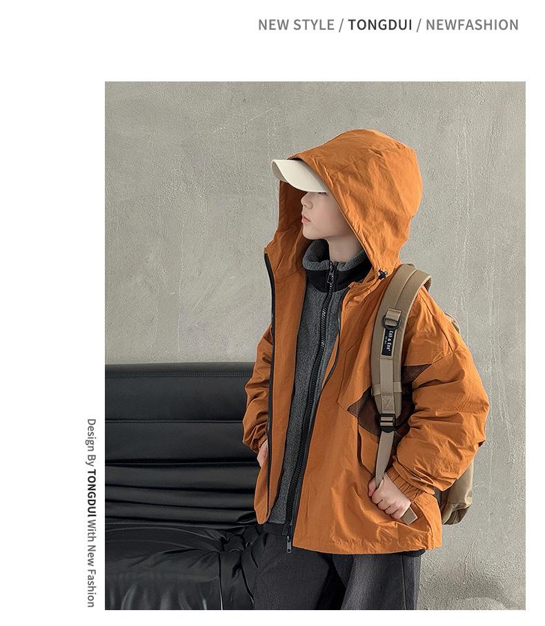 2025 Autumn Kids' Korean-Style Hooded Windbreaker for Boys – Sporty Zipper Outerwear