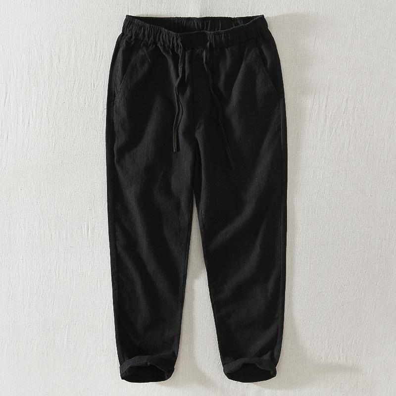 

Men s Straight Loose Pants Cotton and Linen Cropped Pants, Thin Drawstring Elastic Waist Casual Pants XXXXL чорний