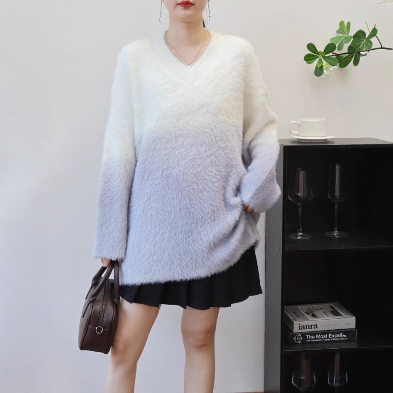 --Imitation mink velvet knitted sweater top autumn and winter new loose soft waxy sweater pullover woman