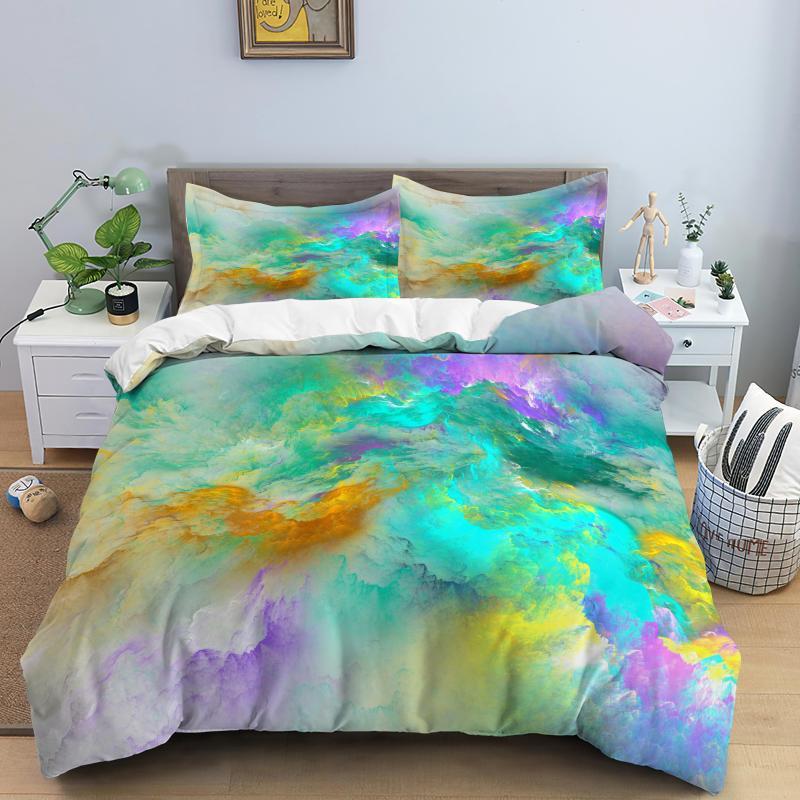 Colorful Cloud Duvet Cover Polyester Orange Yellow Purple Sky Quilt Soft Bedding Set For Teens Girls Abstract Theme