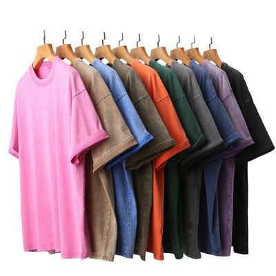 Retro Streetwear 230G Pure Cotton Distressed Men's T-shirt, Solid Color, Loose Fit, Short Sleeve