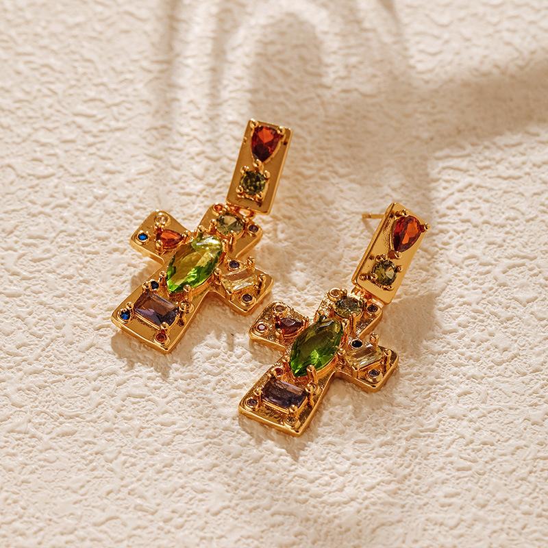 Cross Inlaid Zircon Luxury Long Dangle Earrings For Women разноцветный