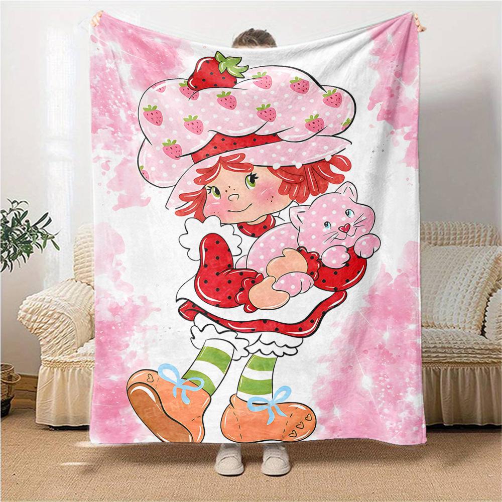 1Pc Strawberry Shortcake'S Sweet Adventure Blanket For Couch Bed Plush Cozy Fuzzy Blanket Super Soft Warm Blankets For Fall And Winter 0918257