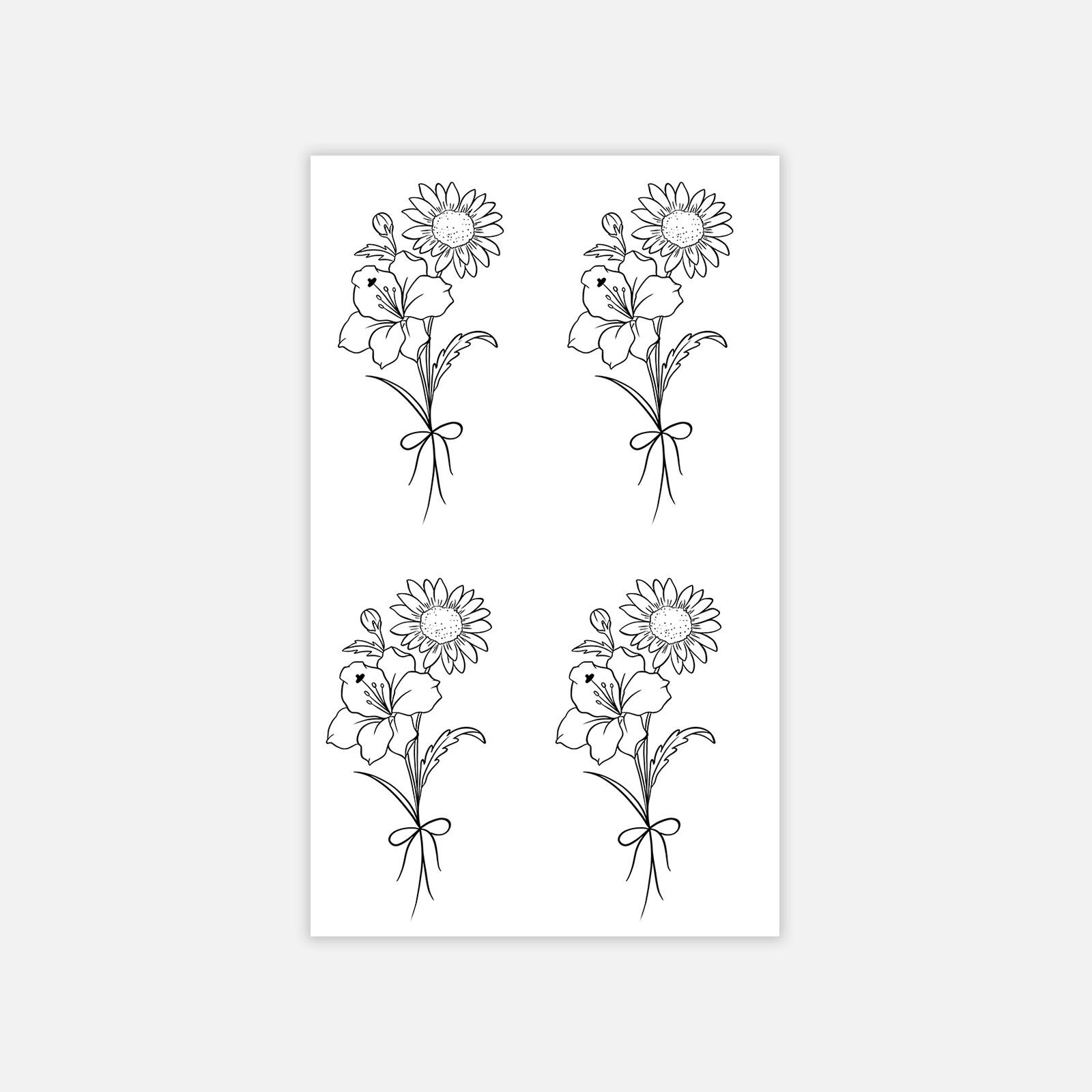 Sunflower Bow Bouquet Tattoo Sticker Simple And Beautiful Collarbone Ankle Tattoo Sticker 6*10
