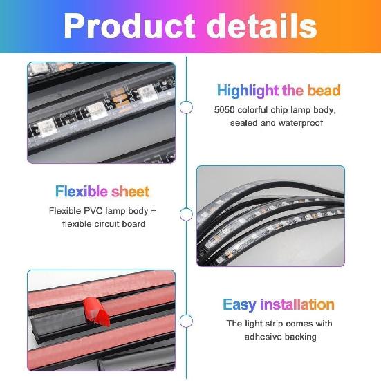 

Underglow LED Lights for Cars, 4PCS Waterproof Car Underglow Kit with App & Remote Control, 16 Million DIY Colors Exterior Ambient Lighting Car with