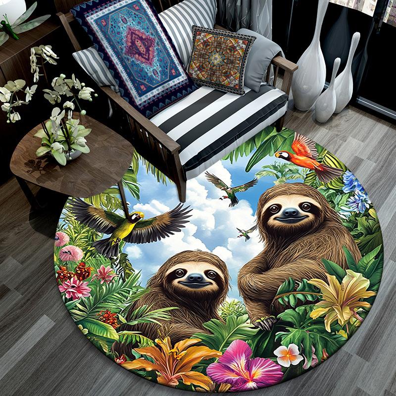 Sloths Round Area Rug,Carpet Rug for Living Room Bedroom Sofa Playroom Decor,Non-slip Floor Mat
