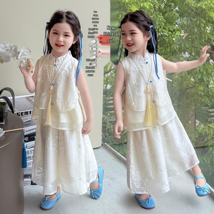 2025 New Summer Chinese-Style Hanfu Qipao Set for Girls