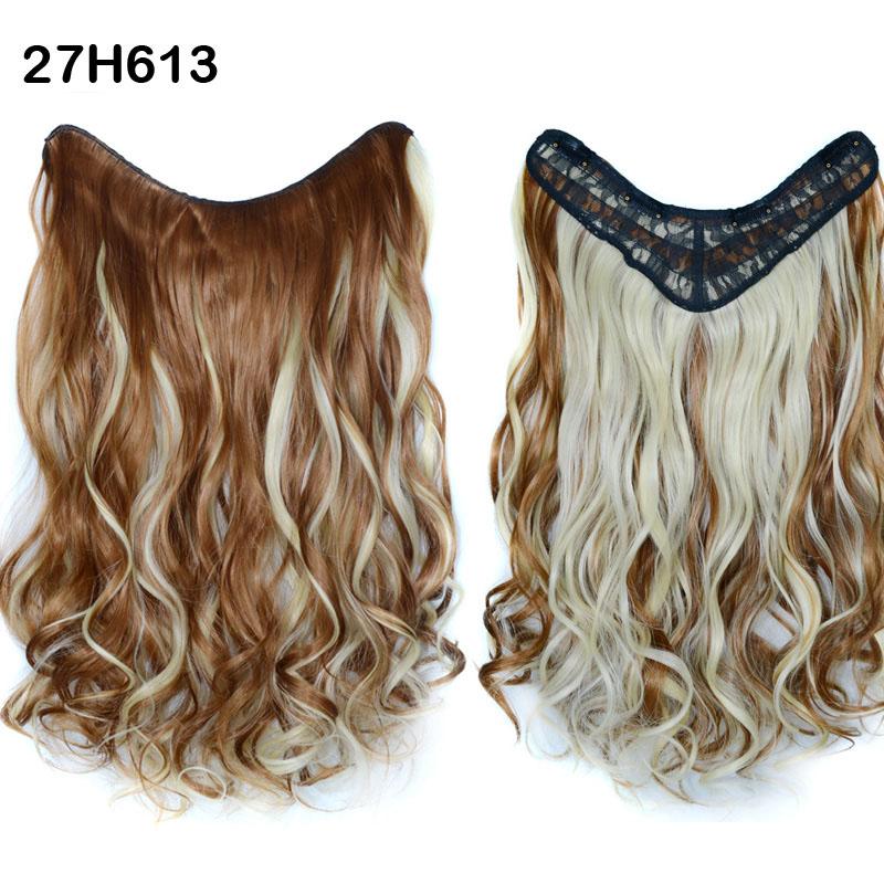 Clip In Hair Extension One Piece With 4 Clips V-Shap 50cm Long Wavy Curly Synthetic Hairpiece For Women Black Brown
