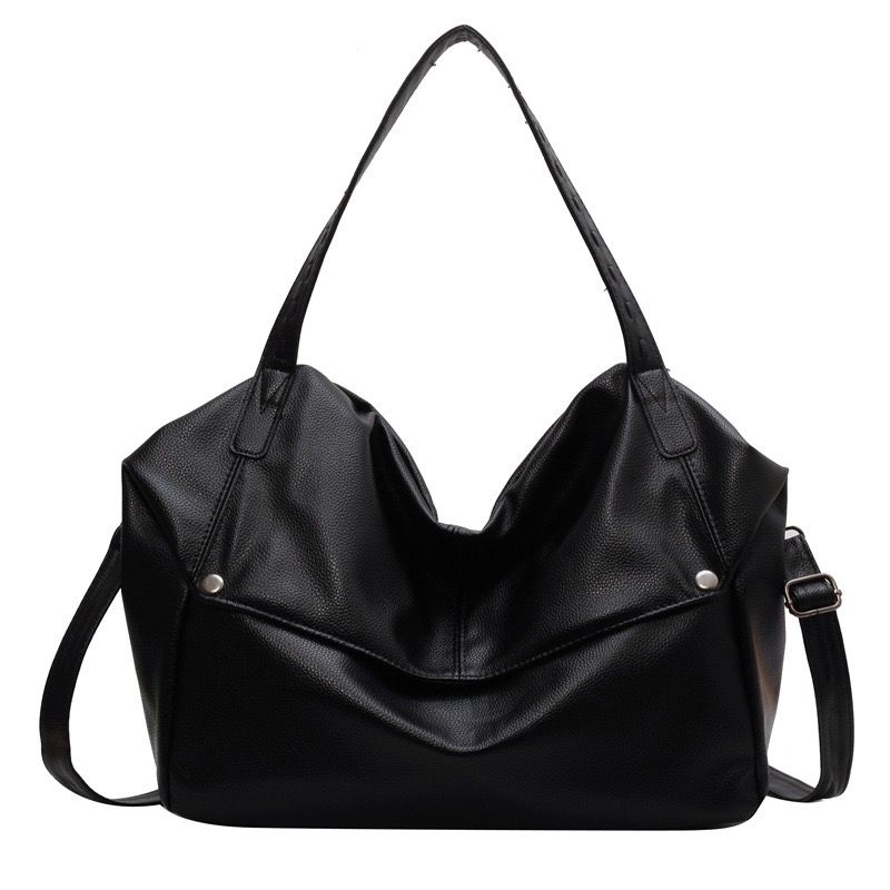 

College Soft Leather One-Shoulder Notitle Tote Bag Black