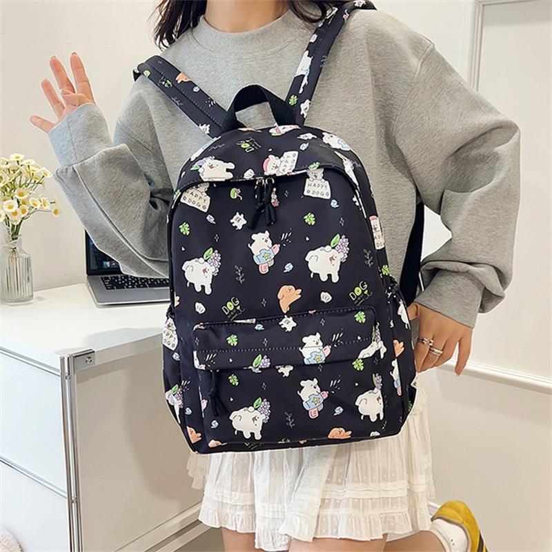 Cute Line Puppy Dog Print Backpack Large Capacity Schoolbag  Delicate Personality Trendy Student Bags Casual Travel Bags